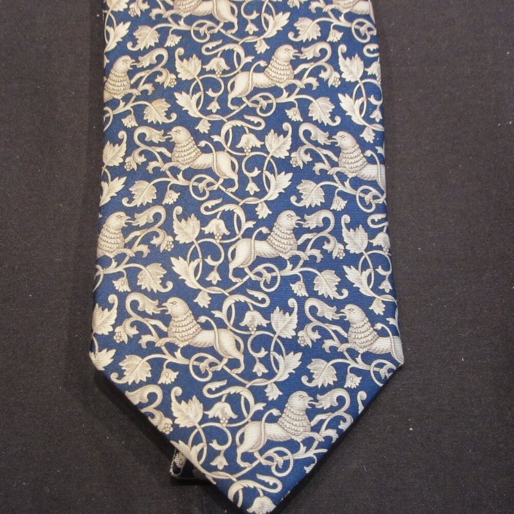 Classic Blue Floral Bird Pattern Men's Tie